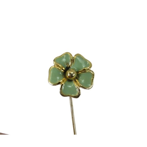 Vintage Enamel Floral Stick Pin Sage Green Flower 53223 - Picture 1 of 5